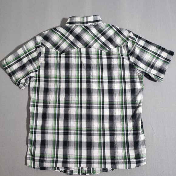 Machine button down shirt men's XL white grey checks western style front decor - Picture 3 of 9